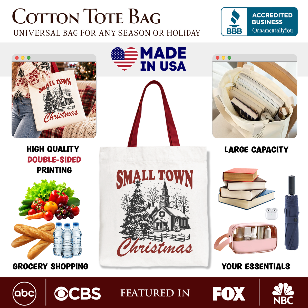 Small Rustic Town Small Town Christmas Canvas Tote Bag | Brainy Buy